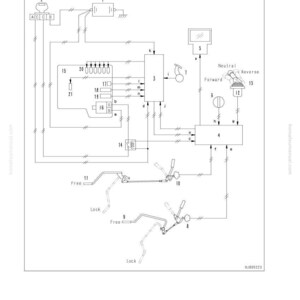 Może przedstawiać: Schemat systemu kontroli silnika z oznaczonymi komponentami. Schemat zawiera tekst, taki jak "Engine control system", "Neutral", "Reverse" i "Forward". Obraz jest ilustracją techniczną z liniami i symbolami.