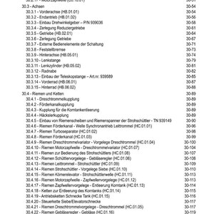 Op de afbeelding: Een Duitse inhoudsopgave met mechanische onderdelen en hun paginanummers. Bevat componenten zoals compressoren, assen en aandrijfsystemen. Het document is voor technische referentie.