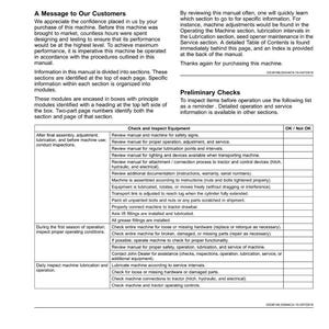 May include: A printed manual page with the title "Introduction" at the top. The page contains text about machine operation, maintenance, and safety checks. There are checklists and instructions for the user.