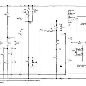 May include: A detailed electrical system schematic diagram with lines, symbols, and text labels. The diagram includes components like regulators, load boxes, and connectors, with text indicating voltage and function.