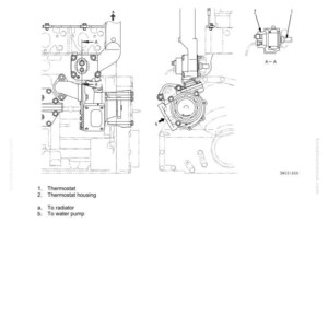 May include: Diagram of a thermostat mounting, showing detailed mechanical components. The image includes labels for the thermostat, thermostat housing, radiator, and water pump. The text at the top reads "THERMOSTAT" and "MOUNTING".
