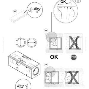 K&ouml;nnte beinhalten: Technische Zeichnung mit dem Komatsu-Logo. Die Zeichnung enth&auml;lt Illustrationen von mechanischen Komponenten sowie die W&ouml;rter "OK" und "STOP". Das Diagramm enth&auml;lt auch den Text "JMHB1270V-1" und "BM86809977 - rev 05".
