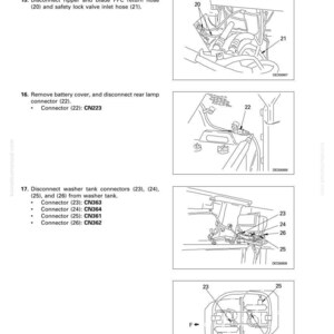 Pu&ograve; includere: Diagramma da un manuale che mostra lo smontaggio e il montaggio di un telaio del pavimento. L'immagine include illustrazioni dettagliate di vari connettori, tubi flessibili e componenti, con etichette e numeri di parte.