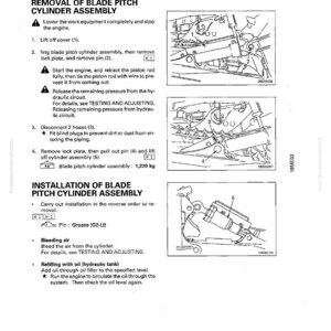 May include: A technical diagram from a manual detailing the disassembly and assembly of a blade pitch cylinder. The text includes instructions for removal and installation, with accompanying illustrations of the components and their arrangement. The diagram also includes a weight measurement of 1,220 kg.