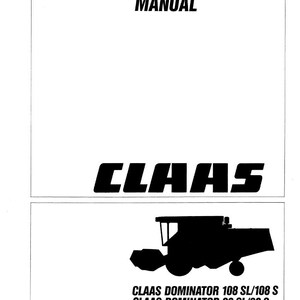 Puede incluir: Una portada de manual de reparaci&oacute;n blanca con el texto "REPAIR MANUAL" y un icono de llave inglesa. Debajo, la palabra "CLAAS" se muestra en negrita. La secci&oacute;n inferior presenta una silueta negra de una cosechadora, con n&uacute;meros de modelo.