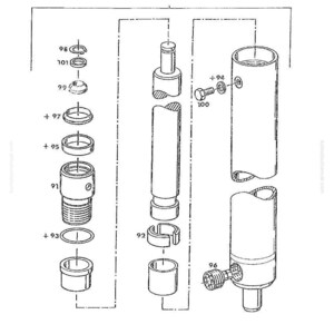 May include: An exploded diagram of lift cylinders, with various components labeled. The image is a black and white technical illustration, showing parts like rings, bolts, and cylindrical sections.