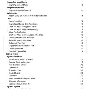 K&ouml;nnte beinhalten: Eine wei&szlig;e Seite mit einem detaillierten Inhaltsverzeichnis f&uuml;r ein Fahrzeugreparaturhandbuch. Der Text umfasst Abschnitte zu Motorbetrieb, elektrischen Systemen und Systemdiagrammen, mit Seitenzahlen auf der rechten Seite.