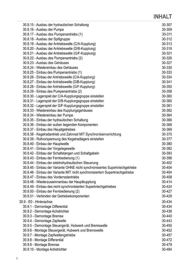 May include: A detailed table of contents in German, listing various mechanical components and procedures with corresponding page numbers. The document appears to be a technical manual or guide.
