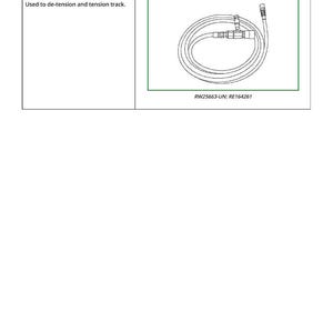 以下が含まれることがあります： RE164261とラベルされたトラック充電ホースの図。トラックの張力を緩めたり張ったりするために使用されます。ホースは、さまざまなコネクタとフィッティングを備えた円形に描かれています。