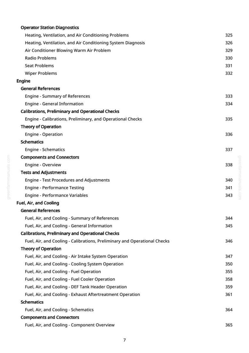 May include: A detailed table of contents from a manual, with sections on engine diagnostics, fuel, air, and cooling systems. The text is black on a white background, with page numbers on the right.