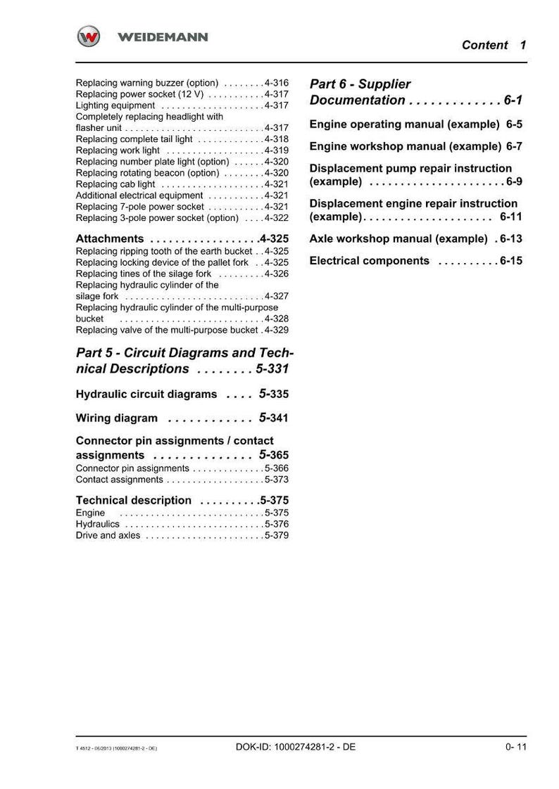 Manual de reparación en PDF / Servicio de taller / Descarga instantánea de la cargadora de ruedas telescópica Weidemann T 4512 imagen 7