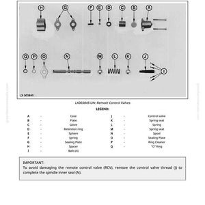 May include: Diagram of a remote control valve assembly, with labeled parts including a case, plate, and spring. The image includes a legend and instructions for disassembly and assembly.