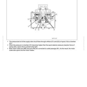 Pode incluir: Diagrama de um motor de deslocamento com etiquetas e setas. O diagrama mostra os componentes internos do motor, incluindo orif&iacute;cios, c&acirc;maras e portas. O texto na parte superior diz "10 Estrutura e fun&ccedil;&atilde;o Motor de deslocamento."