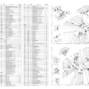 K&ouml;nnte beinhalten: Eine detaillierte technische Zeichnung mit mehreren Textspalten und verschiedenen Explosionszeichnungen. Die Diagramme zeigen verschiedene mechanische Komponenten und ihre Beziehungen, mit Linien und Beschriftungen.