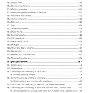 May include: A white and black printed manual page with a table of contents for a vehicle. The manual includes sections on lighting equipment, electrical circuits, and instruments. The text "ARGOTRACTORS" is at the top.