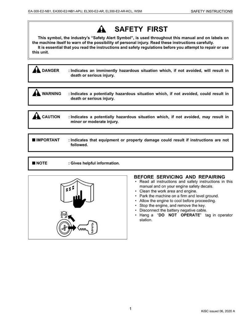 Puede incluir: Un manual de instrucciones de seguridad con el t&iacute;tulo "SEGURIDAD PRIMERO" y s&iacute;mbolos de alerta de seguridad. El manual proporciona advertencias y precauciones para peligros potenciales, incluidos los niveles de peligro, advertencia y precauci&oacute;n. Tambi&eacute;n se incluyen instrucciones para el servicio y la reparaci&oacute;n.