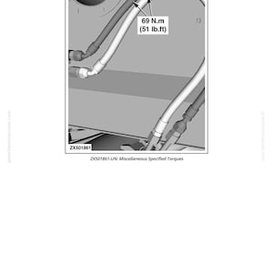 May include: Diagram of automotive components with a torque specification of 69 N.m (51 lb.ft) indicated by an arrow. The image includes the text "ZX501861-UN: Miscellaneous Specified Torques."
