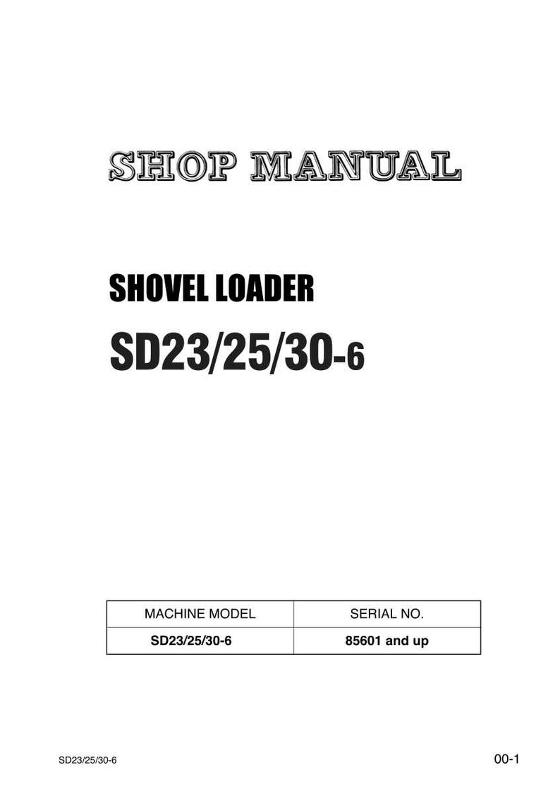 May include: Shop manual cover with the title "SHOP MANUAL" in a stylized font. Below, the text reads "SHOVEL LOADER" and "SD23/25/30-6". A table lists "SD23/25/30-6" as the machine model and "85601 and up" as the serial number.