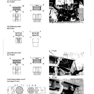 May include: Diagram of electrical connectors, including CN18, CN19, CN20, and CN22, with pin configurations and labels. The image also shows a view of the connectors in situ, with labels like P Type and Q Type.