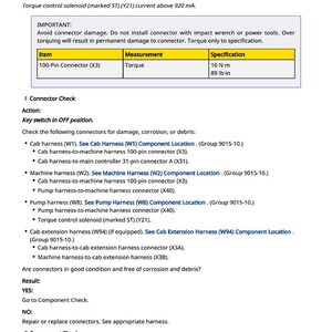 Peut inclure: Document technique intitul&eacute; &laquo;&nbsp;Retour de courant du sol&eacute;no&iuml;de de contr&ocirc;le de couple&nbsp;&raquo;. Il comprend les sp&eacute;cifications d'un connecteur &agrave; 100 broches, avec un couple de 10 N-m. Des instructions pour les contr&ocirc;les de connecteurs sont &eacute;galement fournies.