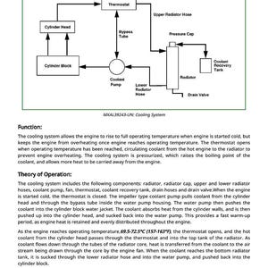 May include: Diagram of a car's cooling system, labeled with components like the thermostat, radiator, and coolant pump. Includes text explaining the system's function and theory of operation.