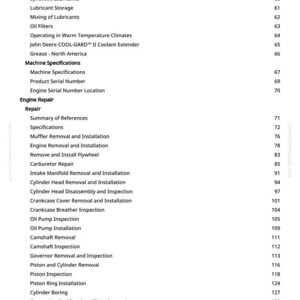 May include: A manual page detailing engine repair procedures, such as oil changes, filter replacements, and component inspections. The text is black on a white background, with page numbers on the right.