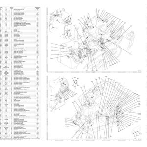 May include: Detailed technical diagram with multiple views of an engine assembly. The diagram includes a parts list with item numbers and descriptions. The illustrations show various engine components with connecting lines and labels.