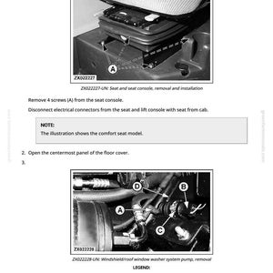 May include: Diagram of a windshield/roof window washer system pump M3, with close-up images of components. Includes labels for water hose, electrical connector, and reservoir. Text instructions detail removal steps.