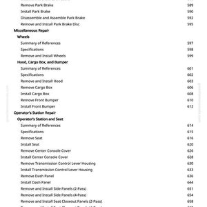 May include: A page from a manual with a list of automotive repair procedures, including removing and installing various components like cables, brakes, and panels. The text is black on a white background.