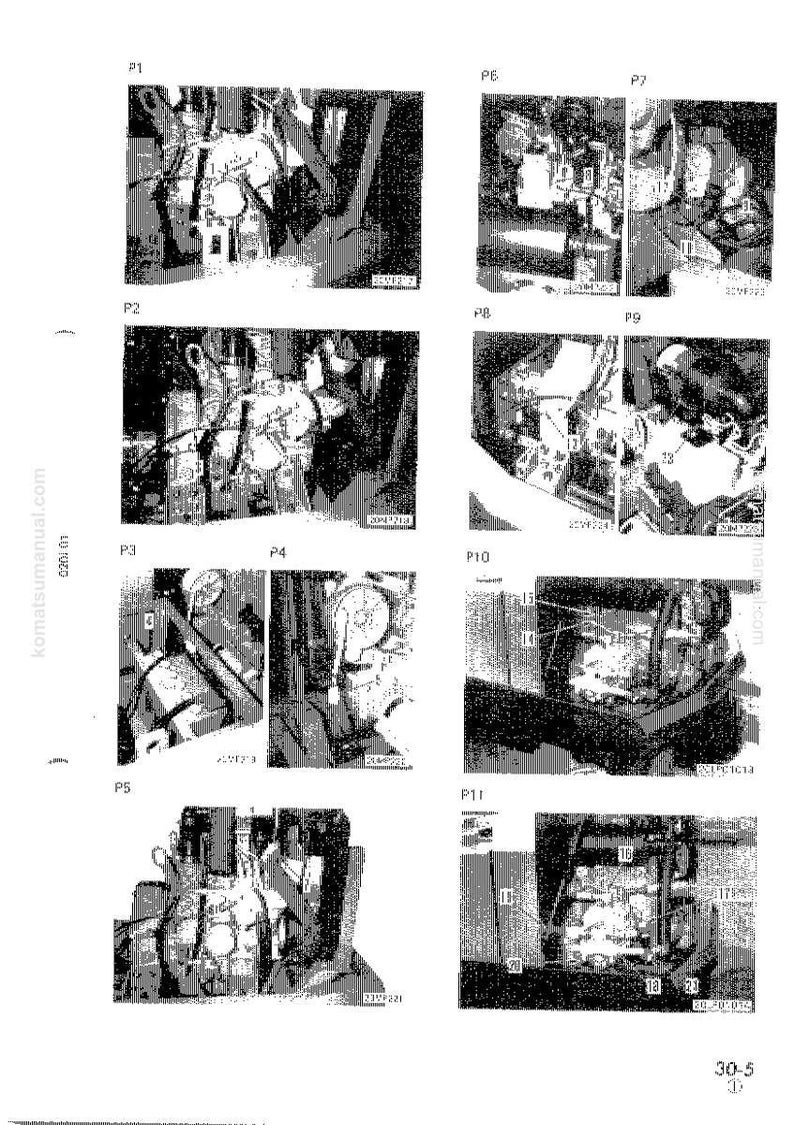 May include: A series of detailed diagrams of an engine's internal components, with labels and annotations. The images are in black and white, showing various parts and their arrangement. The diagrams are from a manual, with text and numbers indicating specific components.