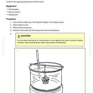 Op de afbeelding: Illustratie van een thermostaattestopstelling. Een glazen bak bevat een thermostaat en een thermometer, ondergedompeld in water. De opstelling omvat een verwarmingseenheid, met tekst bovenaan die het doel en de procedure van de test uitlegt.