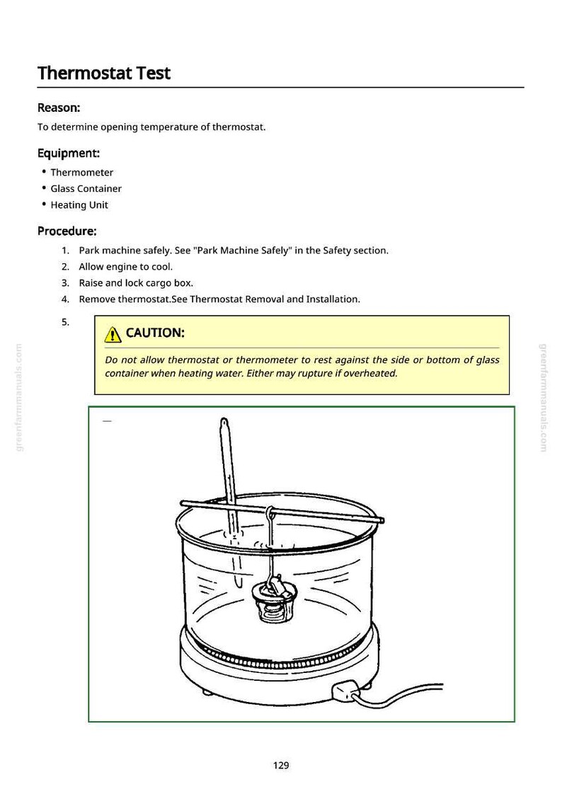 Op de afbeelding: Illustratie van een thermostaattestopstelling. Een glazen bak bevat een thermostaat en een thermometer, ondergedompeld in water. De opstelling omvat een verwarmingseenheid, met tekst bovenaan die het doel en de procedure van de test uitlegt.
