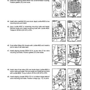 May include: Diagram of a transmission assembly with detailed instructions. The image includes numbered steps, diagrams of components, and torque specifications in lbf ft. Text includes instructions for installing seals, gaskets, and valves.