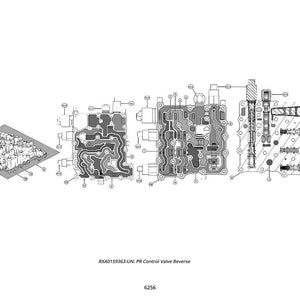 Pu&ograve; includere: Diagramma tecnico di una valvola di controllo PR inversa, con schemi dettagliati dei componenti meccanici. L'immagine include pi&ugrave; viste dell'assieme della valvola, con etichette e annotazioni. Il diagramma &egrave; in bianco e nero.