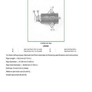 May include: Diagram of a pipe assembly with bolts and nuts, labeled with letters. The text includes measurements for pipe length (2-1/2 in.), diameter (1-5/8 in.), and hole diameter (1-1/8 in.). The text also includes instructions for assembly.