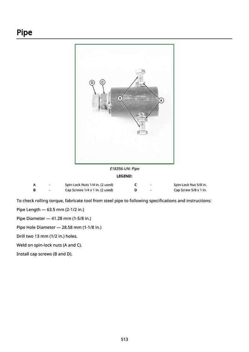 May include: Diagram of a pipe assembly with bolts and nuts, labeled with letters. The text includes measurements for pipe length (2-1/2 in.), diameter (1-5/8 in.), and hole diameter (1-1/8 in.). The text also includes instructions for assembly.