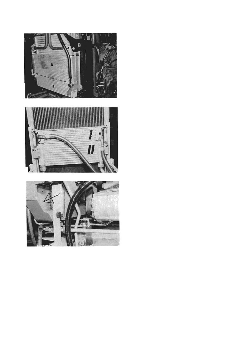 May include: Black and white images of a vehicle's radiator and related components. The images show close-ups of the radiator core, hoses, and mounting hardware. The radiator has vertical fins and is connected to various tubes and fittings.