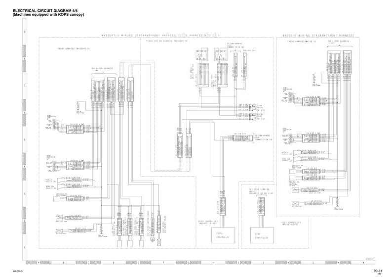 May include: An electrical circuit diagram 4/4 for machines equipped with ROPS canopy. The diagram is in black and white, showing various electrical components and wiring. Text labels identify the different parts of the circuit.
