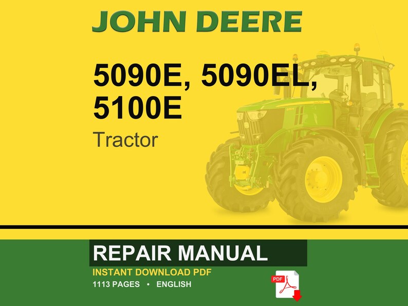 May include: A John Deere tractor repair manual cover. The image shows a green tractor against a yellow backdrop. Text includes "JOHN DEERE", tractor model numbers, and "REPAIR MANUAL". The manual is available as an instant PDF download.