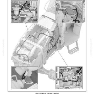Puede incluir: Diagrama del arn&eacute;s de cableado para un motor, etiquetado W0106. La imagen incluye primeros planos detallados de componentes como XG5000.B, XM5001.D y XB5208.A, con cables de conexi&oacute;n. El diagrama es en blanco y negro.