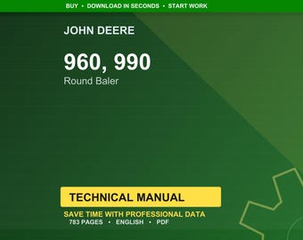 Manual técnico de servicio y taller en formato PDF para empacadoras de balas redondas John Deere 960 y 990 (descarga gratuita)