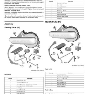 Puede incluir: Diagrama de montaje de John Deere, con listas de piezas y vistas explosionadas. Incluye piezas en bolsa y piezas en kit, con descripciones y cantidades. El texto incluye instrucciones de seguridad e identificaci&oacute;n de piezas.