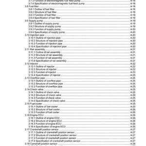 May include: A detailed technical document with a table of contents listing various automotive components, including fuel pumps, filters, and sensors. The document is organized with numbered sections and sub-sections.