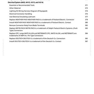 May include: A page from a manual titled "Tailwheel" with a list of service and electrical system components. The text includes items like "Replace Bushings," "Electrical System," and "Lighting Kit Wiring Harness Diagram."