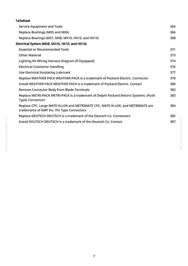 May include: A page from a manual titled "Tailwheel" with a list of service and electrical system components. The text includes items like "Replace Bushings," "Electrical System," and "Lighting Kit Wiring Harness Diagram."