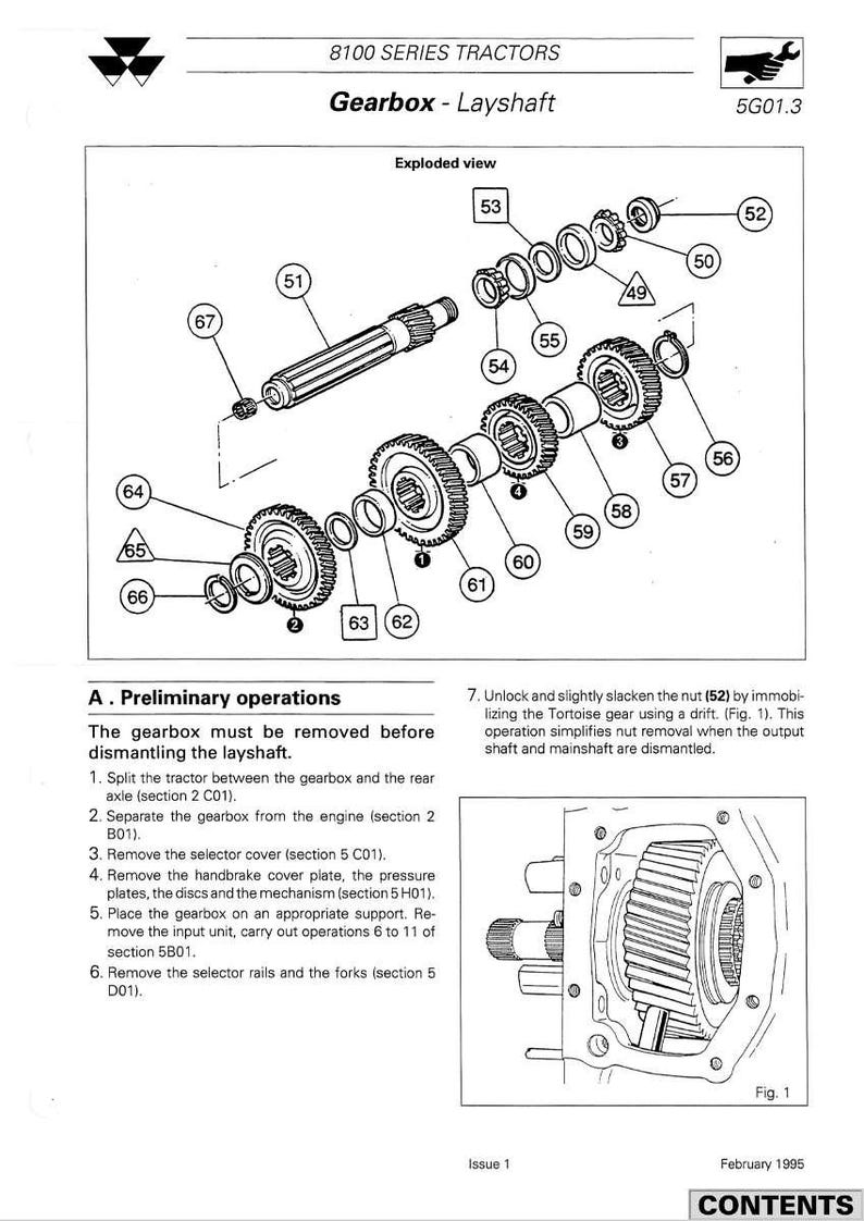 May include: Diagram of a tractor gearbox layshaft, with an exploded view of the components. The image includes various gears, shafts, and other mechanical parts, with numbered labels for each component. Text at the top reads "8100 Series Tractors".