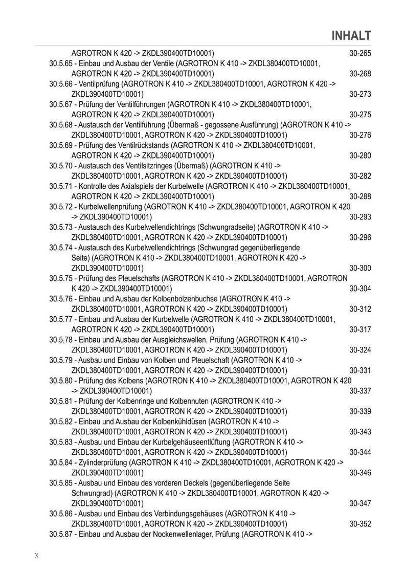 Puede incluir: Una p&aacute;gina impresa con una tabla de contenidos titulada "INHALT". La tabla enumera varios procedimientos mec&aacute;nicos, incluidas inspecciones de v&aacute;lvulas, cig&uuml;e&ntilde;ales y pistones, con los n&uacute;meros de p&aacute;gina correspondientes. El texto est&aacute; en alem&aacute;n.