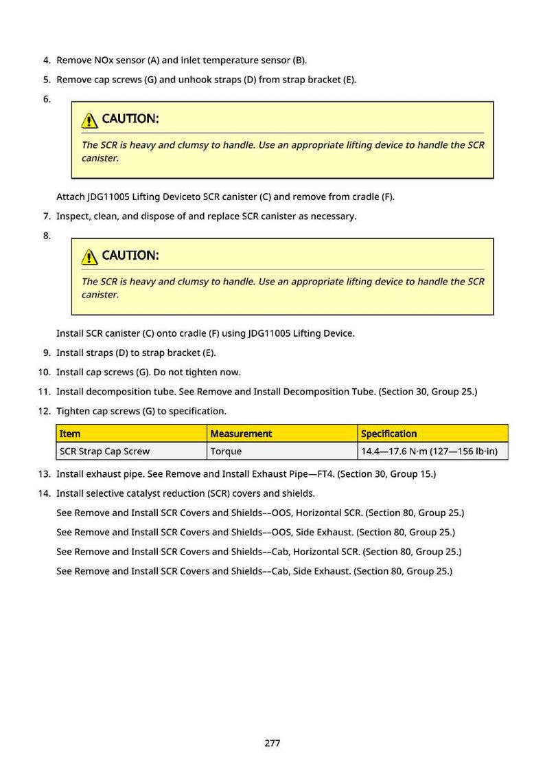 May include: A page from a manual with instructions for automotive repair. The text includes steps for removing and installing parts, with a caution notice about handling heavy components. A table lists torque specifications in lb-in.