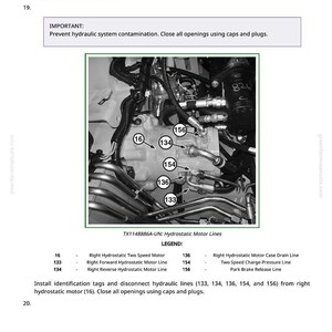 May include: Diagram of a hydrostatic motor assembly with labeled components. Includes text: "TX1148886A-UN: Hydrostatic Motor Lines" and a legend identifying parts like "Right Hydrostatic Two Speed Motor".