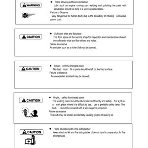 May include: A page from a manual titled "1.2. Safety Precautions" with safety guidelines. The page includes warning and caution symbols with corresponding safety instructions. The text is in black font on a white background.
